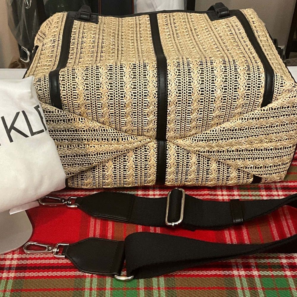 Calvin Klein Black Trim Woven Straw Tote - Picture 9 of 10